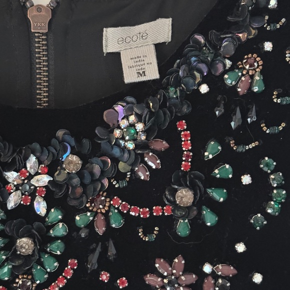 🖤 ECOTE BEADED BOHO DISCO COWGIRL VELVET BEADED WESTERN CUT OUT MINI DRESS - Picture 5 of 12